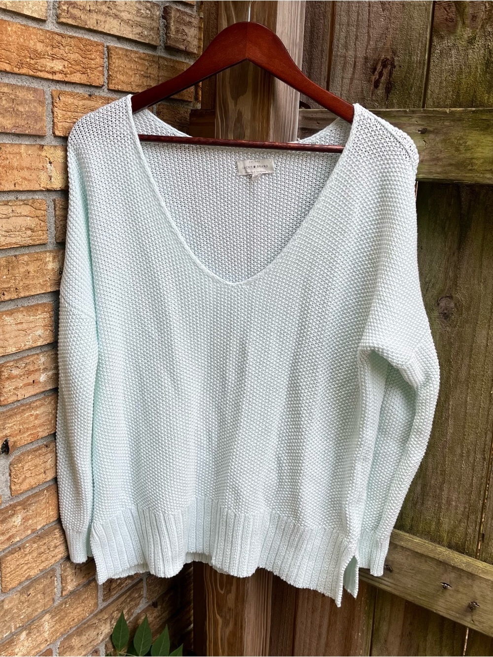 Lucky Brand Light Green/Blue V-Neck Knit Sweater